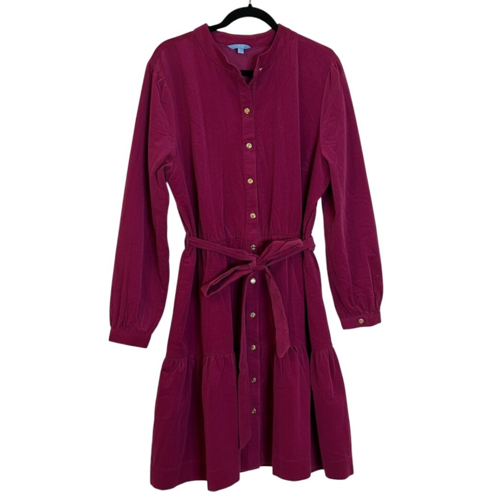 Draper James RSVP Magenta Corduroy Tiered Shirt Dress Plus Size 1X